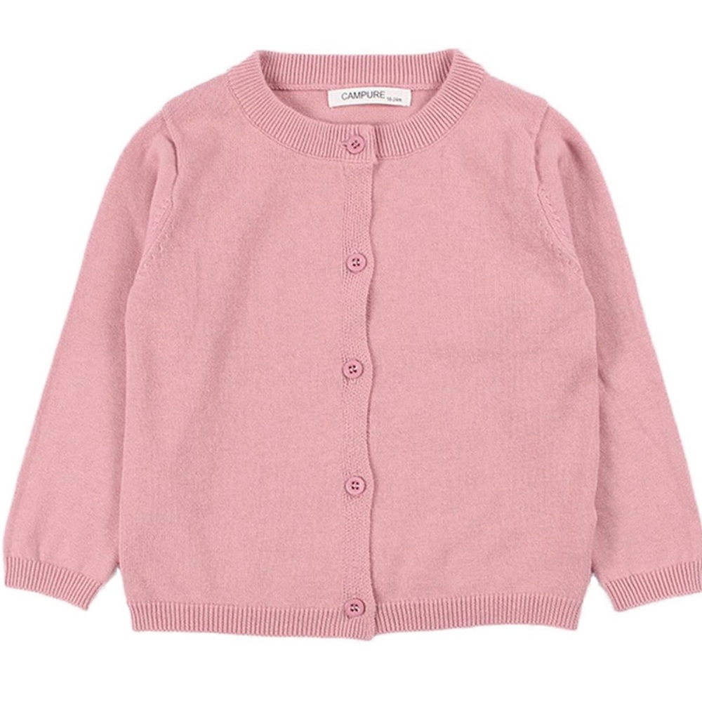 2024 Little Girls Cute Crew Neck Solid Cotton Fine Knit Cardigan Sweaters